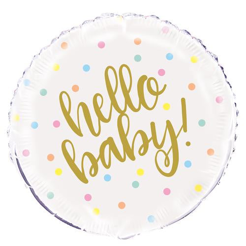 White Round Hello Baby 45.7cm (18”) Foil Balloon